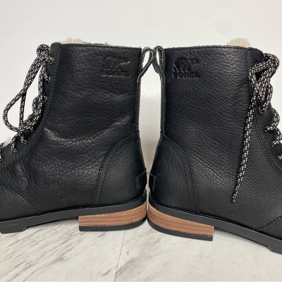 New! Sorel Emelie Black Leather Short Lace Up Boot 8 - Picture 8 of 15